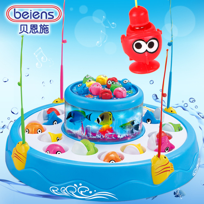 儿童钓鱼玩具电动小猫双层磁性旋转钓鱼套装 1-2-3岁宝宝益智玩具