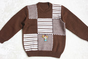 纯手工编织儿童圆领羊毛衣　手织4岁左右宝宝秋冬套头外套童装