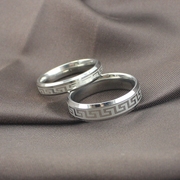 饰品钛钢情侣戒指一对可刻字男女简约长城花纹对戒指环