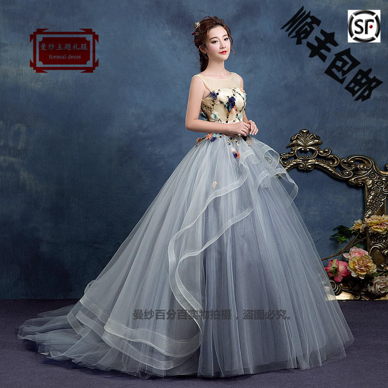 Arts exam David Skirt Annual meeting stage Tailing host full dress Wedding dress Color yarn Studio Photo Solo Show thin Banquetin the Women's clothing/Boutique , Wedding/Cheongsam/Formal dress , Formal dress/Evening category - from Buy2taobao.com to provide professional Taobao agent buy service