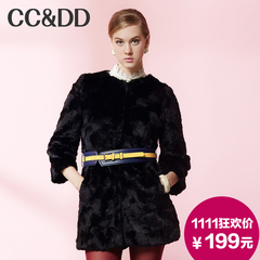 【爆】CCDD2014冬装专柜正品新款女装 黑色长外套 轻奢仿兔毛皮草