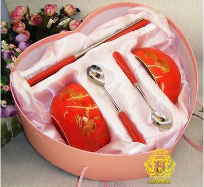 Wedding gift practical originality Dishes suit Red porcelain ceramics Bone bright red Gift box Hi word Dragon Phoenix Upscale giftin the Festive supplies/Gift , Other Festival Gifts category - from Buy2taobao.com to provide professional Taobao agent buy service