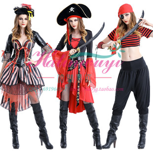 化妆舞会节目表演服装，cos成人女海盗服装，万圣节服装女海盗船长服