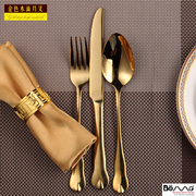 金色勺高档镀金201不锈钢，家用西餐餐具，三件套装牛排叉盘子套装