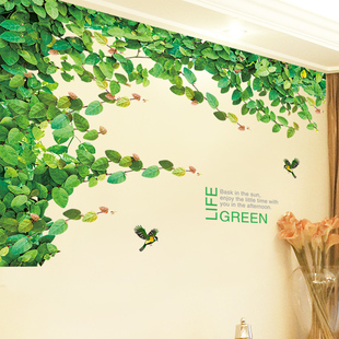 3d立体墙贴画卧室客厅，电视背景墙装饰画，绿植树叶贴纸壁纸自粘墙画