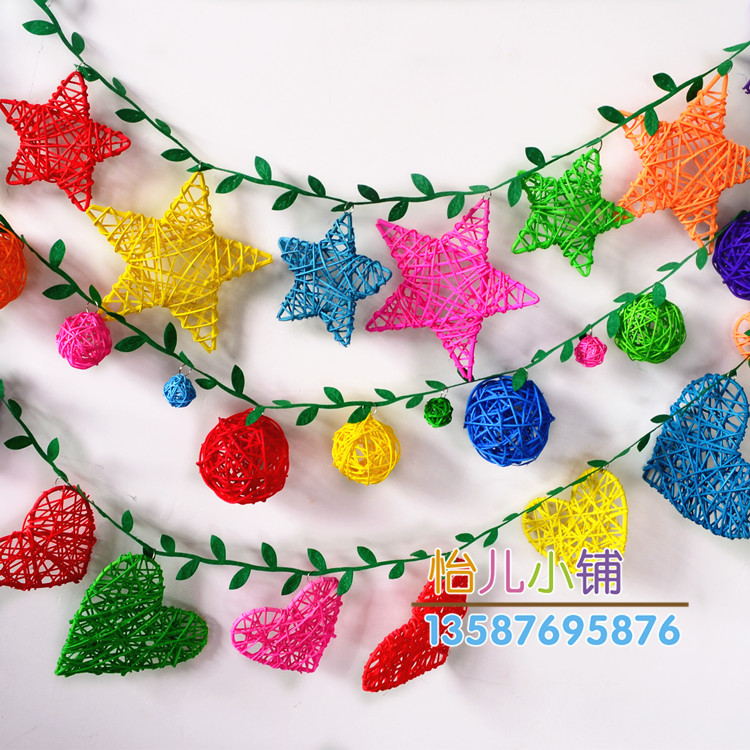 kindergarten New Year decorations Indoor Environment arrangement Bamboo and rattan decorate Pendants Colorful Pentagramin the Home accessories , Creative Jewelry , Air Charm category - from Buy2taobao.com to provide professional Taobao agent buy service