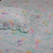外贸精梳纯棉儿童平纹，美人鱼荷叶边卡通床单床笠单品可定制