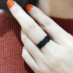 日韩性感黑色蕾丝简约个性百搭气质女款戒指开口指环均码