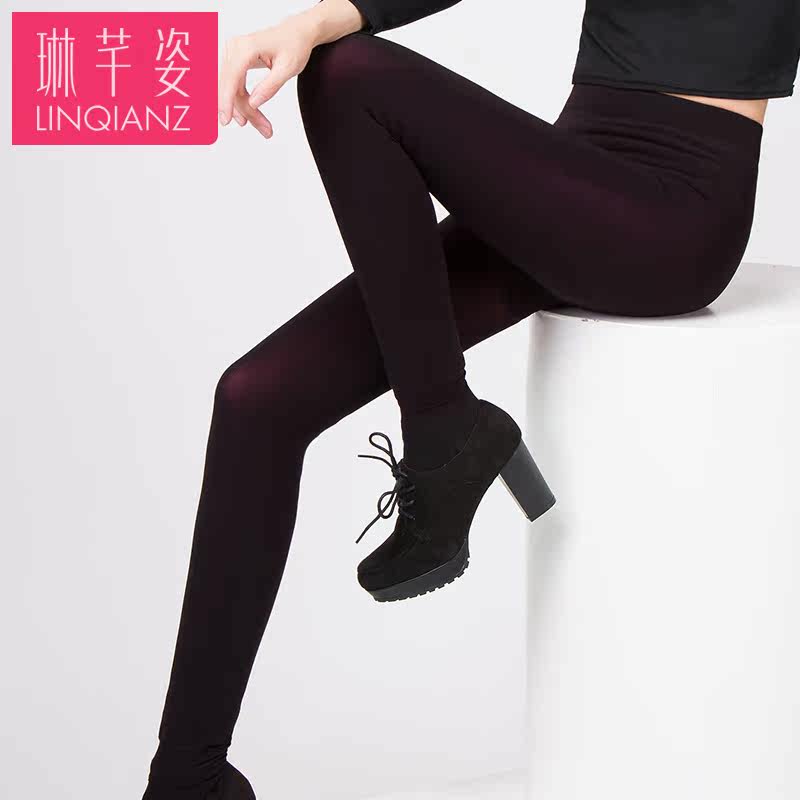 琳芊姿秋季透彩打底裤女秋冬款外穿弹力大码打底保暖黑色铅笔裤子