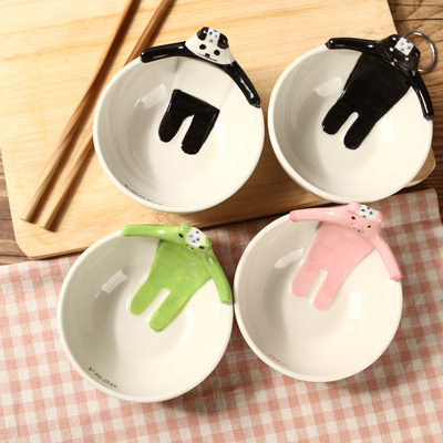 纯手绘日式动物碗可爱陶瓷碗创意卡通碗汤碗HOMEE釉下彩熊猫大侠