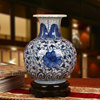 景德镇陶瓷器 手绘仿古青花裂纹釉花卉花瓶 现代中式古典工艺摆件