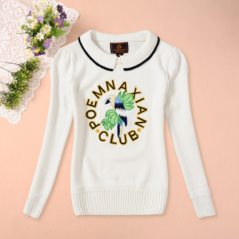 【跳到北京】秋冬新款 韩版少女装 长袖刺绣毛衣T*ONLI