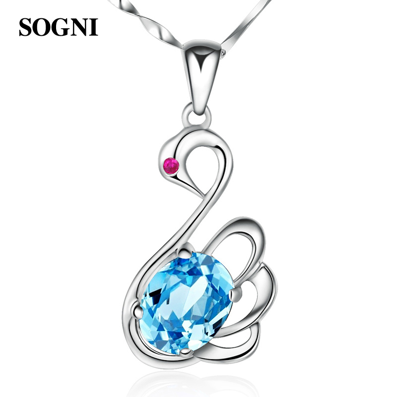 Si Geni swan crystal blue natural Topaz 925 Sterling Silver Necklace clavicle Pendant birthday gift Christmasin the Accessories/Fashion Jewelry, Pendant/Pendant category - from Buy2taobao.com to provide professional Taobao agent buy service