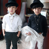韩版儿童长袖衬衫男童，潮小绅士礼服领链白色，衬衫百搭黑色休闲衬衫