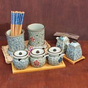 陶瓷日式调味罐套装酱油壶，醋壶筷架子筷子，筒沥水筷子架辣椒罐