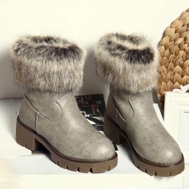 冬季擦色复古马丁靴加绒加厚中筒靴防水女靴平跟短靴冬靴雪地棉靴