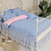 公主风纯色床裙床罩被套三四件套白纱花边少女，心1.51.8米床上ins