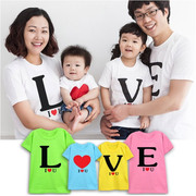 夏季韩国亲子装短袖，一家四口装旅游字母love，印花亲子装t恤全家装