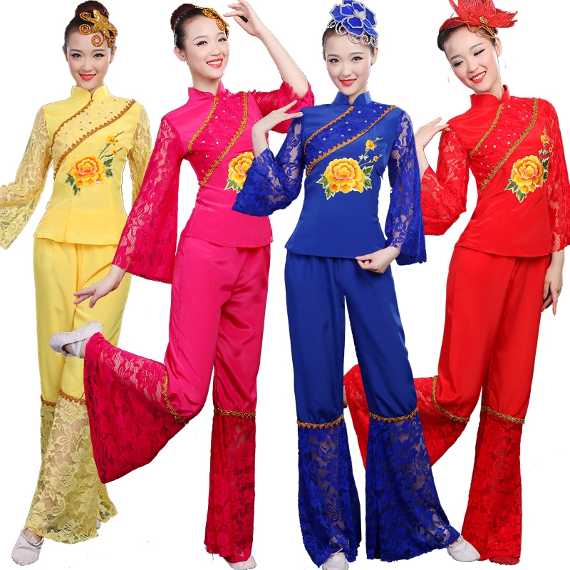 高档中老年秧歌服扇子舞最新广场舞腰鼓民族舞蹈演出服新款2015夏