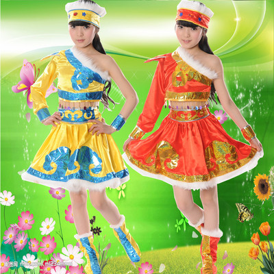 标题优化:少儿蒙古族舞蹈服儿童民族演出服少儿舞台服舞蹈表演服女童舞蹈裙