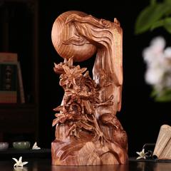 花好圆月红木雕刻工艺品摆件 实木质创意客厅家居装饰品木制摆设