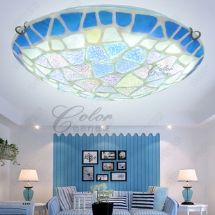 地中海吸顶灯圆形创意led卧室，灯田园风格，客厅餐厅灯具蒂凡尼灯饰