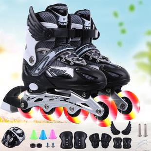 男孩轮滑鞋闪光轮子可伸缩儿童溜冰鞋成年单排轮滑旱冰鞋男童