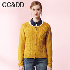 CCDD2014冬装专柜正品新款女装黄色麻花针织衫休闲学院风开衫