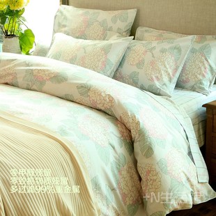 法式清新涂鸦粉红60支全棉，贡缎床品四件套，纯棉1.5米4件套被套床单