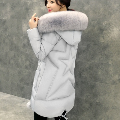 2015冬装新款女装韩版修身中长款外套连帽狐狸毛大毛领加厚羽绒服