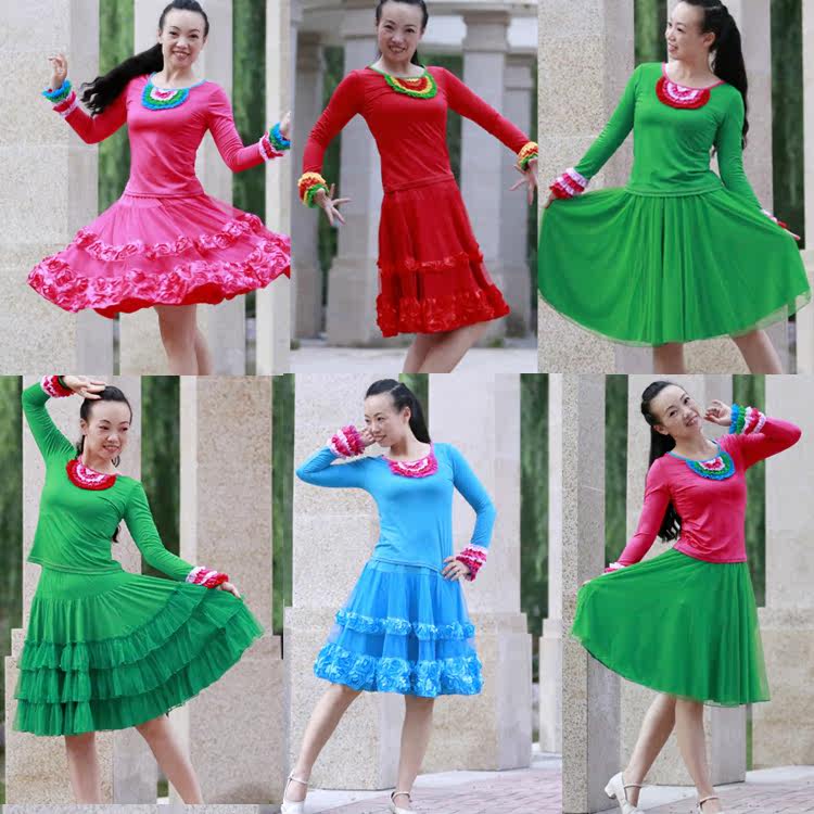 红草莞儿广场舞服装 杨艺春英王梅新款春秋长袖裙子套装舞蹈服装