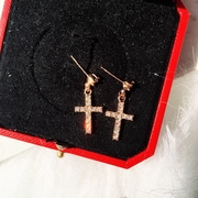 韩版 时尚 简约 复古 水晶十字架 耳钉 耳环 精致防过敏情侣饰品