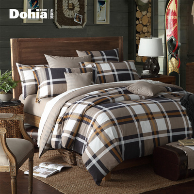 多喜爱2016秋冬新品纯棉磨毛四件套英伦风全棉套件布雷西亚