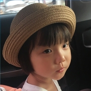 帽子女韩版潮夏天可爱卷边圆顶小礼帽，儿童草帽沙滩帽遮阳太阳帽