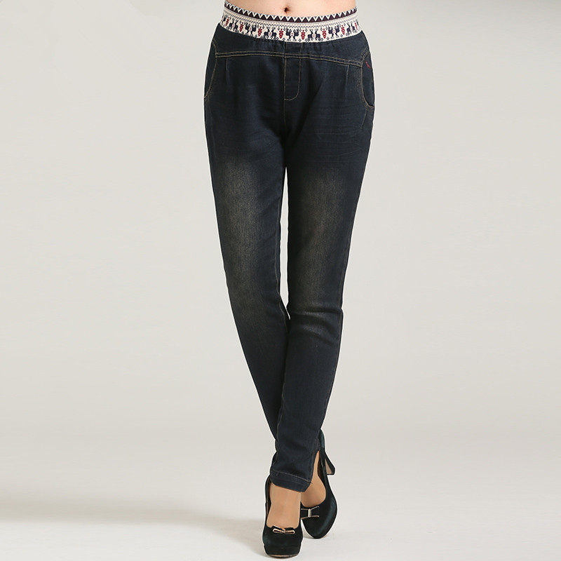 籽煊中老年女装松紧腰高腰大码弹力女裤子中年修身牛仔裤妈妈长女