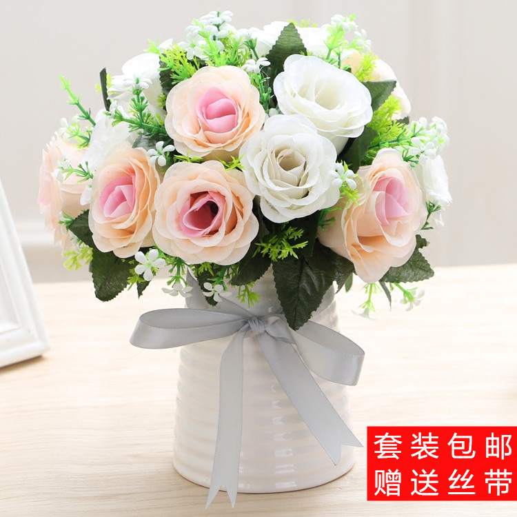 简约仿真花套装客厅欧式家居装饰假花艺绢花卉茶几餐桌放摆件盆栽