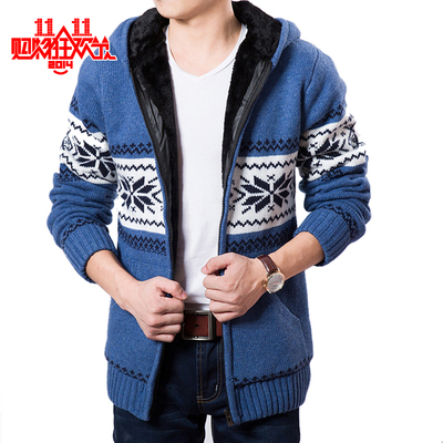秋冬杰剋男装连帽针织衫外套男士加绒加厚羊绒毛衣韩版开衫男琼斯