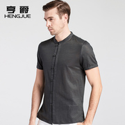 中国风亚麻短袖衬衫男士，中式民族复古男装，衬衣中年唐装寸夏季