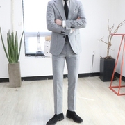 韩国男装英伦灰色小千鸟，格修身西服套装男士，礼服商务休闲西装四季
