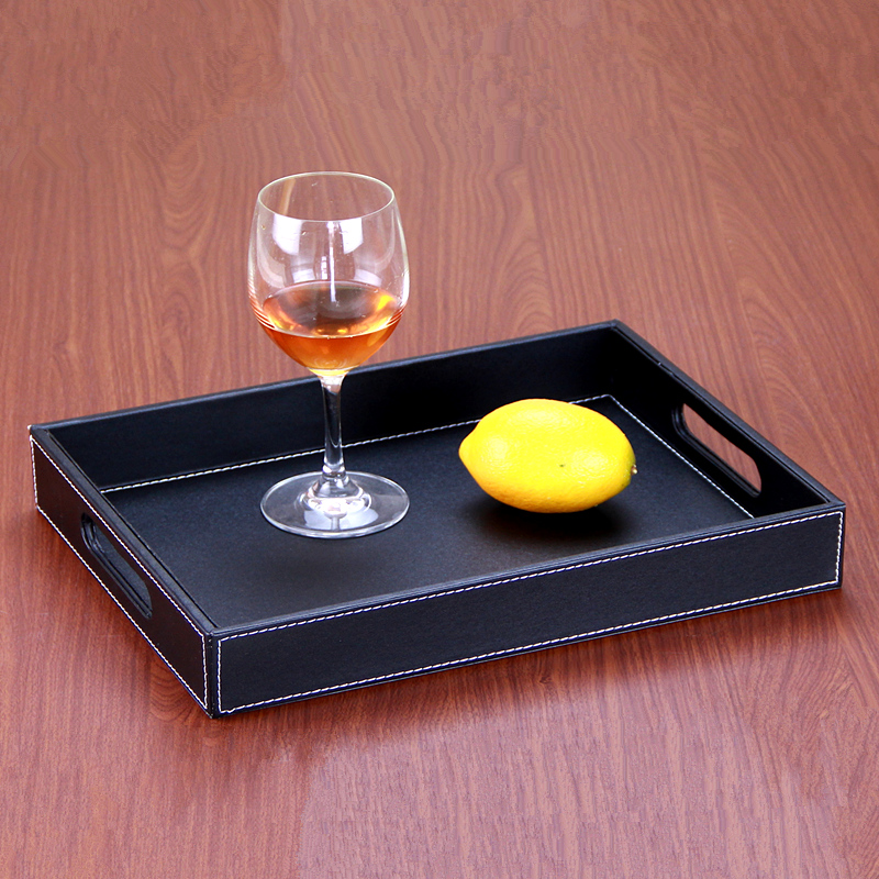 Yapi Shi black Plain Leatherwear tea tray Tray European style Rectangular hand hole Fruit platein the Tableware , Tableware , Fruit bowl/Fruit plate/Hamper category - from Buy2taobao.com to provide professional Taobao agent buy service