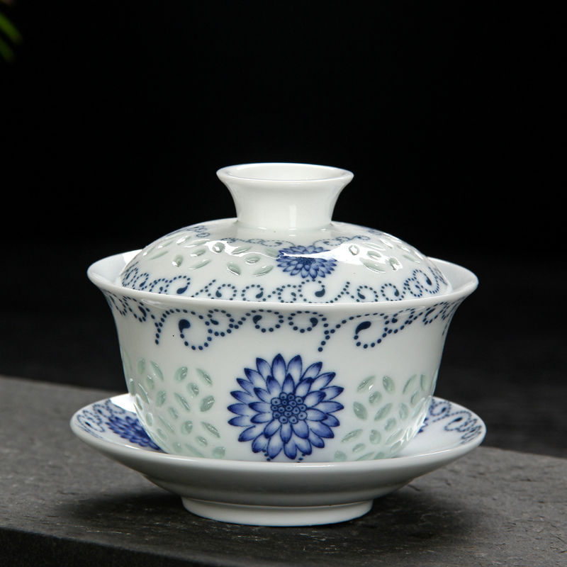茗峰 陶瓷功夫茶具 陶瓷盖碗 玲珑瓷青花盖碗 三才碗 功夫茶茶备在类目 餐饮具, 茶具, 盖碗中 - 来自Buy2taobao.com提供专业的淘宝代购服务