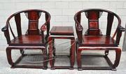 老挝大红酸枝皇宫椅三件套 交趾黄檀圈椅二椅一几 红木家具皇宫椅