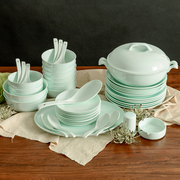 节节高青瓷骨瓷餐具套装碗碟套装家用碗盘中式简约盘子陶瓷碗套装