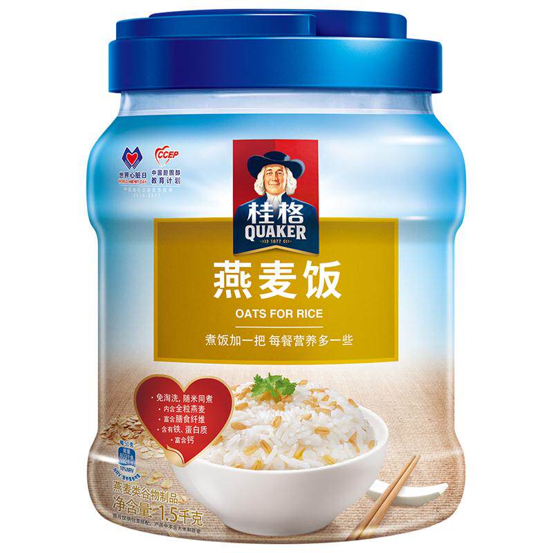 【天猫超市】桂格大米伴侣燕麦饭原味纯谷物燕麦片1500g罐装
