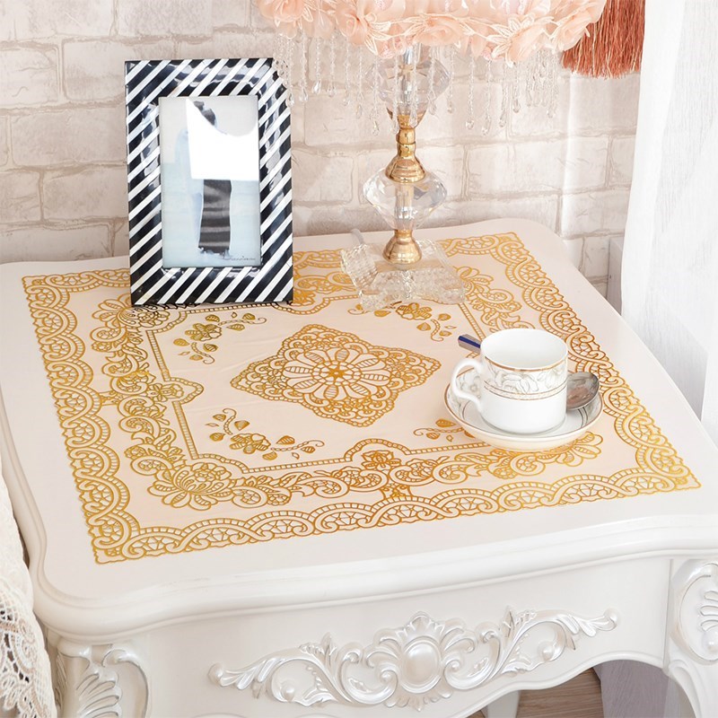 桌布茶几垫欧式PVC防滑烫金塑料餐桌垫隔热垫50cm圆形方形转盘垫