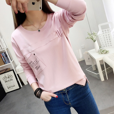 2017女装春装新款短款长袖t恤女学生韩版潮圆领宽松百搭闺蜜体恤