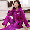 秋天韩式女士加厚法兰绒纯棉睡衣女式秋冬季紫色珊瑚绒家居服套装