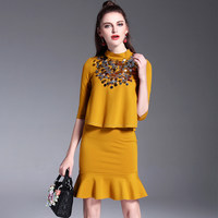 欧衣客小香风时尚套装女秋两件套中袖亮片连衣