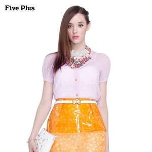 FivePlus新女装清新轻薄纯色短袖圆领针织衫开衫2152034530