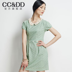【满减】CCDD正品2014夏装新款女装清新镂空棉娃娃领短袖连衣裙